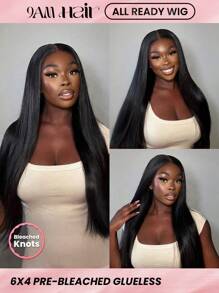ALL READY WIG 180% Density Affordable Long Straight All Ready Wig Pre Bleached Pre Plucked Pre-Cut Lace Melting Lace Front 6x4 Glueless Closure Wig Real Human Hair 9AM HAIR