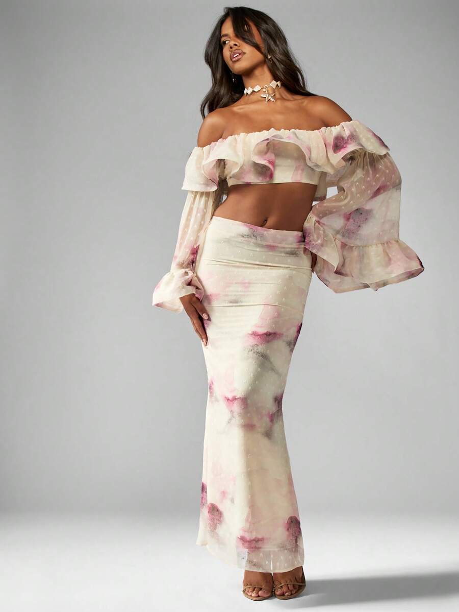 MISSGUIDED Ethereal Watercolor Tie Dye Maxi Skirt , Occasion Evening Party Wedding Guest Spring Summer Resort Wear - Multicolor - View 1