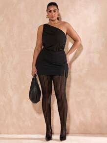 SHEIN BAE New Spring And Summer Plus Size Women's Black Lace See-Through Stockings/Bottoms, Sexy Leggings, Club Women Sexy, Spring For Women, Summer, Holiday Night, Birthday Women, Wedding, Vacation Women, Concert, Gyaru - Black - View 3