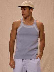 Musero Contrast Binding Ribbed Tank Top Spring Vacation Summer - Baby Blue - View 1