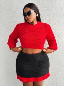 Maweii 2 Pieces Plus Size Women Sweater Set, Casual Knitted Long Sleeve Top And Sexy Fitted Skirt, Multicolor For Autumn/Winter - Multicolor - View 4