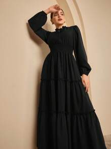 Graceveil 女式超长荷叶边裙 A 字腰收腰连衣裙 - 黑色 - 查看 1