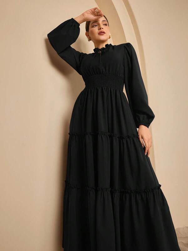 Graceveil Women's Extra Long Ruffled Skirt A-Line Waist Cinching Dress