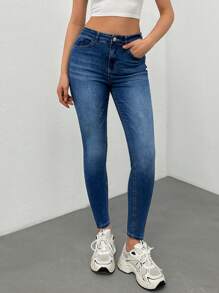 RueChic High Waist Push Up Skinny Woman Jeans - Medium Wash - View 1