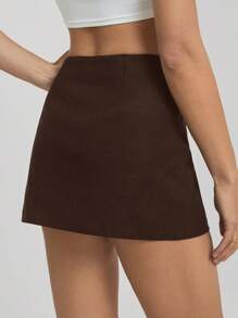 SHEIN Tall Váy mini trơn màu xẻ tà bên hông cho nữ - màu nâu - Xem 2