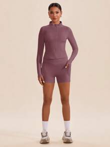 VARSIVA 高领长袖紧身女式运动套装 - 紫色 - 查看 5