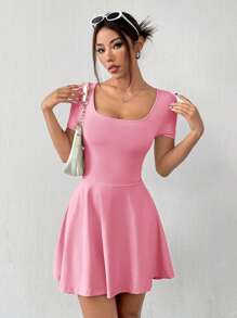 SHEIN EZwear 女式深粉色针织迷你连衣裙 - 珊瑚粉 - 查看 6