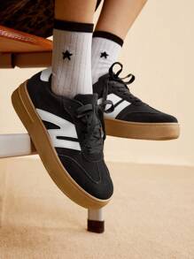 CUCCOO EASI Black Chunky Sneakers 2024 New Fashion Sport Casual Shoes, Thick Sole Women Trainers Back To School