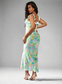 MISSGUIDED Summer Resort Tie-Dye Maxi Dress With Ruffle Detail Bias Cut Satin Vacation Beachwear Wedding Guest Holiday Party Cruise Dress Garden Party Breezy Ankle Length - Multicolor - View 2
