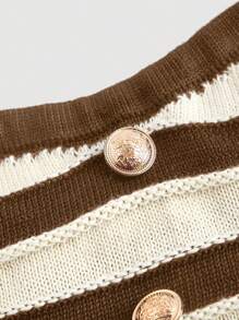 SHEIN MOD Mocha Striped Metal Buckle Halter Knit Top For Women,Going Out Top