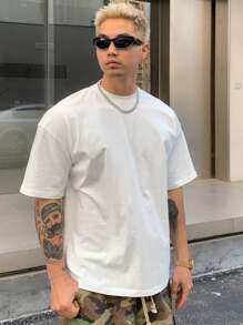DAZY Simple Solid White Summer T-Shirt For Men - White - View 7