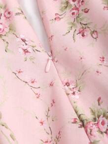 Sweetra 法式宫廷风碎花荷叶边长款A字裙，春夏女装