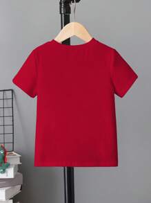 SHEIN Kleine Mädchen Rot Liebe & Leoparden Muster Rundhals Kurzarm T-Shirt