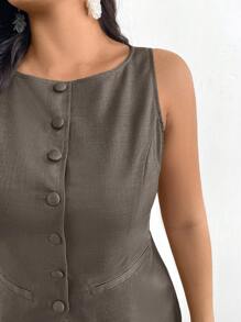 Firerie Conjunto de 2 piezas talla grande para mujer - Diseño de cargo con decoración de bolsillo falso, Blazer y pantalón con escote en V color beige para el Día de San Valentín, Conjunto informal para oficina/ir al trabajo