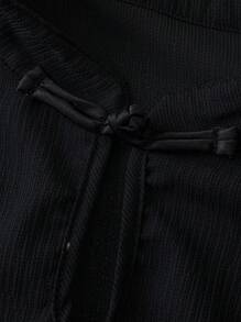 Flirla Plus Size Elegant Solid-Color New Chinese Style Waist-Cinching Dress - Black - View 3