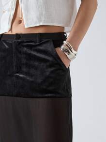 LYSMO Falda midi semitransparente de unicolor a bloques de color para mujer - Negro - Ver 5
