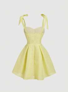 SHEIN MOD Váy ngắn thắt nơ kẻ caro vàng cho nữ, mùa hè - Màu vàng - Xem 2