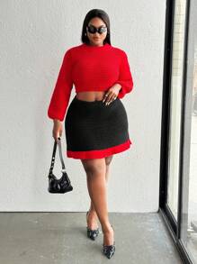 Maweii 2 Pieces Plus Size Women Sweater Set, Casual Knitted Long Sleeve Top And Sexy Fitted Skirt, Multicolor For Autumn/Winter - Multicolor - View 1