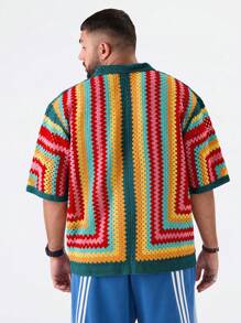 EASEVO Plus Size Men's Loose Casual Colorful Short Sleeve Knitted Cardigan Sweater, For Fall Winter