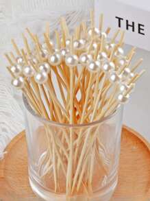 SHEIN Basic living 50pcs/100pcs 混合款式，一次性水果签，竹签，花签，水果叉，创意艺术牙签，鸡尾酒签，三明治签，水果签