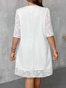 SHEIN LUNE Vestido elegante y minimalista con recortes y patchwork para mujer de talla grande, de cuello redondo y sin mangas - Blanco - Ver 2