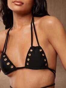 Hauture BIKINI BOTTOMS WITH MULTI STRAP DETAILS For Summer Beach Vacation - Black - View 3