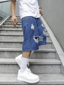 Manfinity EMRG Plus Size Men's Simple Casual Denim Shorts, Suitable For Summer Going Out Urban Hang Out Street Vacation