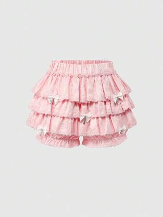 Kawaii Short décontracté à taille élastique de couleur unie avec nœud papillon pour femme, style Y2K