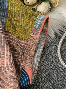 Linhara Women Plus Size Geometric Print Button Front Short Sleeve Blouse - Orange - View 3