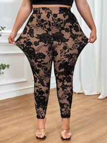 SHEIN CURVE+ Leggings in taglie comode per donne con stampe floreali in vita alta ed elastica, modelli curvy, ideali per le vacanze (Hoho)