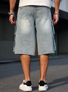 RivetRise Pantalones cortos vaqueros de verano informales para hombre con bolsillos múltiples y efecto desgastado