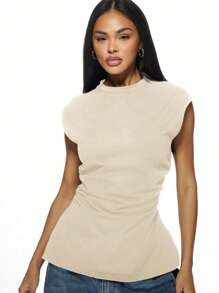 MISSGUIDED Không tay Giả cổ Xe tăng Hàng đầu Ruched Bên Chi tiết Tinh vi Cơ bản Mùa hè Giản dị Tối giản Hiện đại Thiết yếu Văn phòng Mặc Đa năng Hàng ngày - Lạc đà - Xem 4