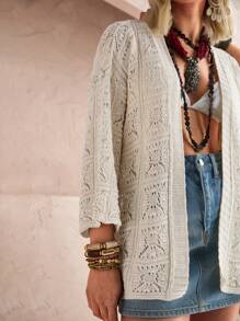 EURMUSE Áo kimono mùa hè BOHO dành cho nữ có tua rua đan hở, - Màu be - Xem 4