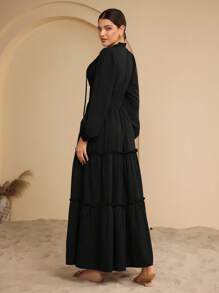 Graceveil 女式超长荷叶边裙 A 字腰收腰连衣裙 - 黑色 - 查看 2