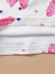 3 件套女婴舒适休闲睡衣套装，全身海洋生物印花圆领 T 恤和短裤 - 彩色 - 查看 5