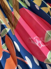 Maweii Plus Size Allover Print Tie Up Ruffle Hem A-Line Elegant Vacation Dress - Multicolor - View 6