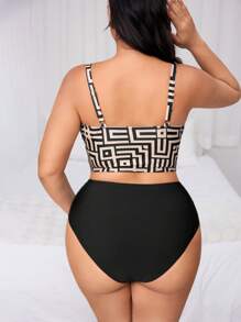 Swim Lushoire Plus Size Women Leisure & Holiday Swimsuit Set For Summer Beach Vacation - Multicolor - View 2
