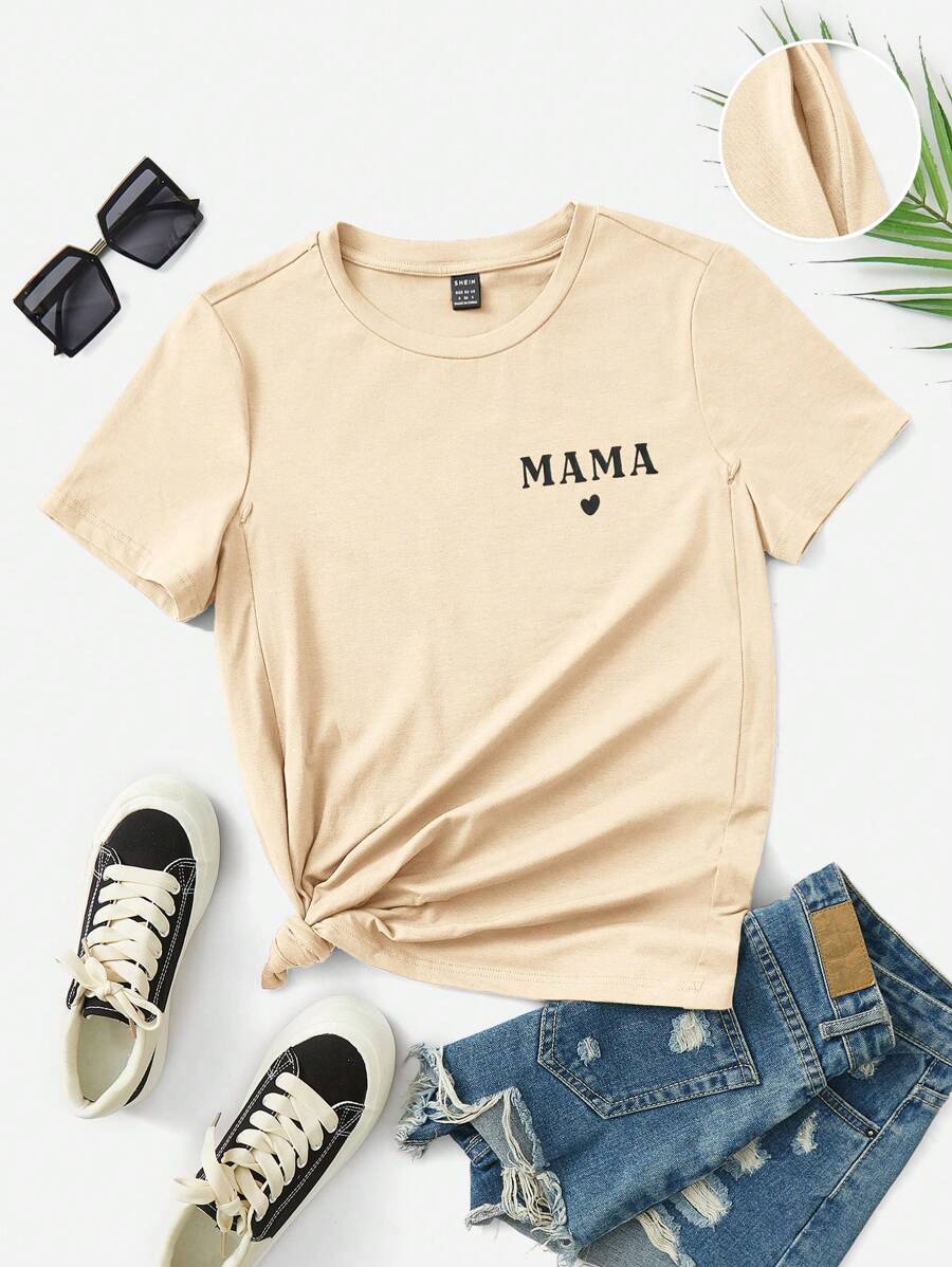 SHEIN 孕妇休闲字母印花短袖 T 恤，夏季