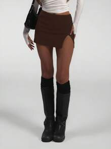 SHEIN Tall Váy mini trơn màu xẻ tà bên hông cho nữ - màu nâu - Xem 8