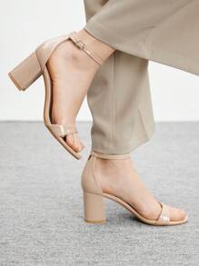 CUCCOO BIZCHIC 女士时尚漆皮踝带舒适中跟粗跟凉鞋，适合通勤、约会、派对、婚礼、度假、购物 - 杏色 - 查看 3