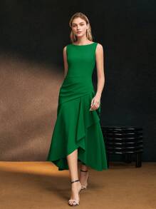 MOTF Soiréza 褶皱不对称下摆连衣裙