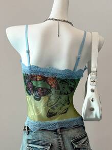 Muchica 夏季乡村音乐会图案女式印花网眼吊带背心 - 藍色 - 查看 2