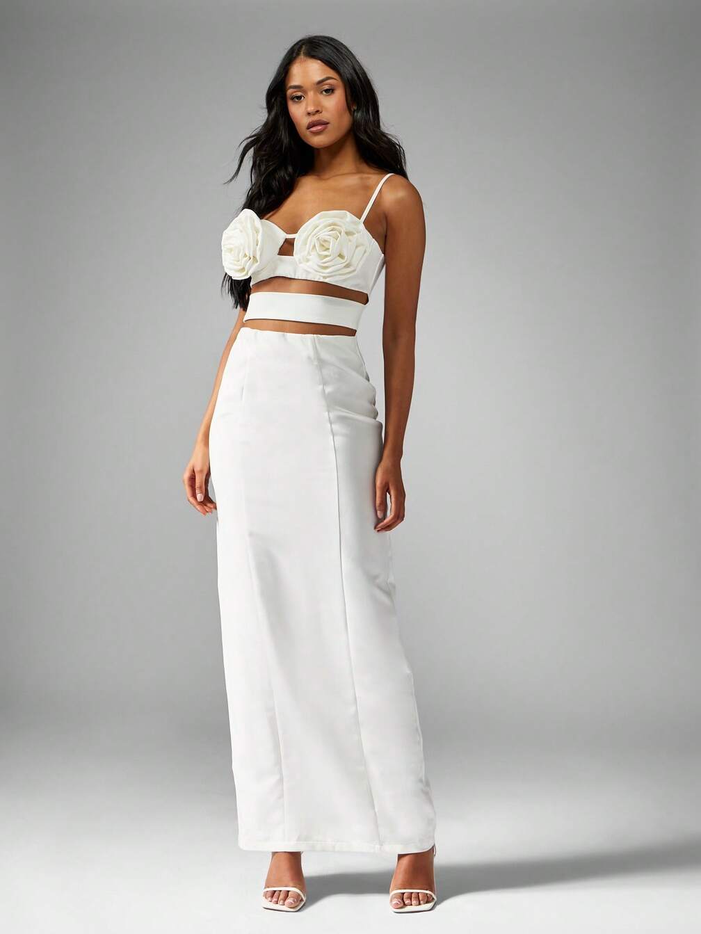 missguided white cut out dress MISSGUIDED Elegant Cut-Out Two-Piece Structured Maxi Dress With Rose  Applique Detail｜MISSGUIDED