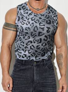 Manfinity LEGND Men's Slim Fit Leopard Print Crew Neck Sleeveless Top, Summer Music Festivals Muscle Shirts For Men - Multicolor - View 1