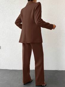 EURMUSE Solid Color Lapel Suit - Brown - View 3