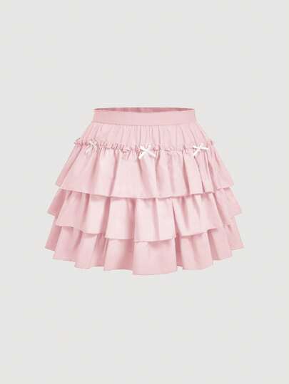 SHEIN MOD Falda rosa tipo pastel con moño para mujer de talla grande