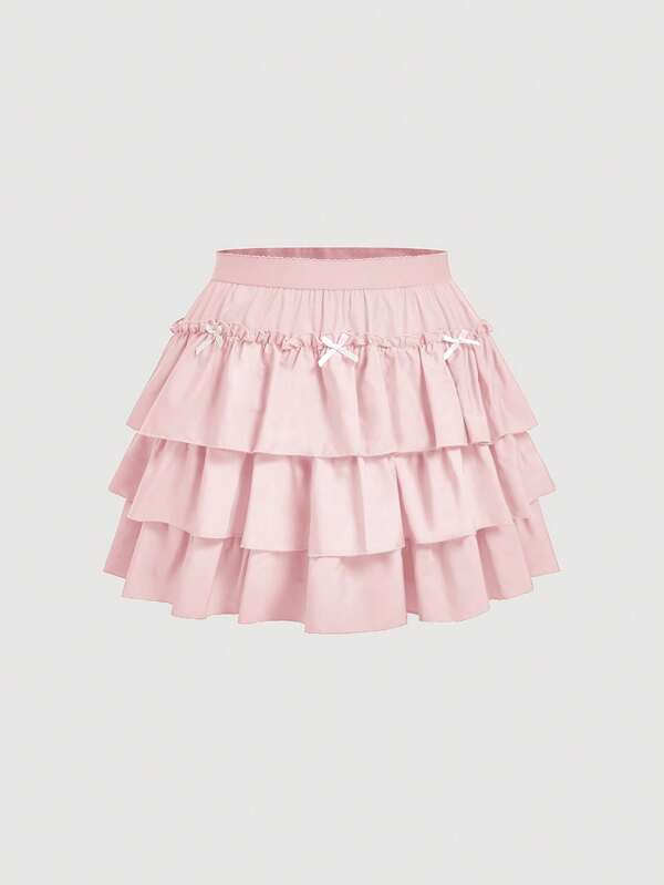 SHEIN MOD Plus Size Women Pink Cake Skirt With Bowknot