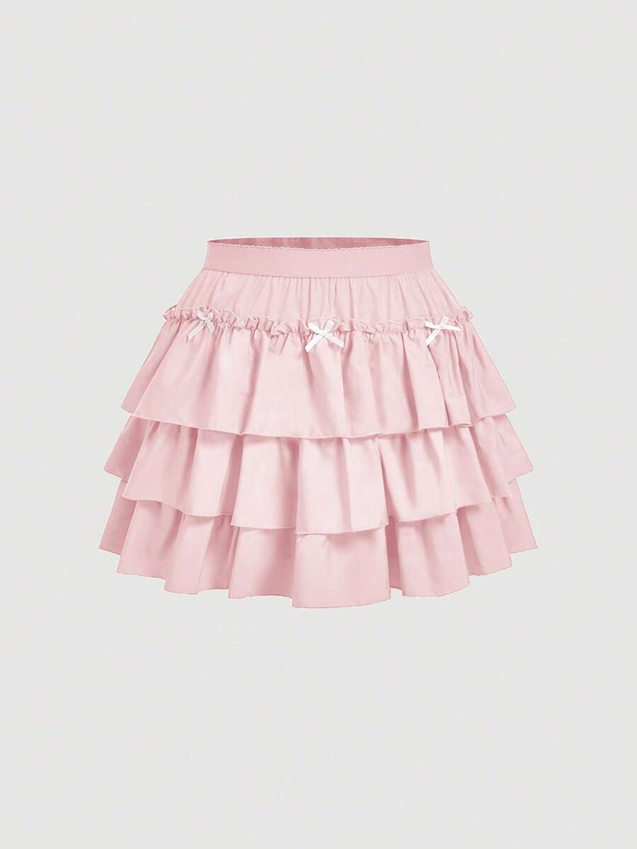 SHEIN MOD Váy xòe màu hồng cỡ lớn có nơ cho nữ