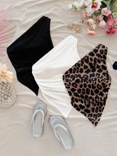 Soleia Conjunto de 3 piezas de talla grande con camiseta sin tirantes y chaleco asimétrico de estilo minimalista casual, apto para el verano