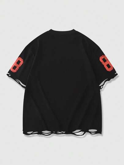 Grunge Punk T-shirt décontracté à col rond et manches courtes pour hommes, avec imprimé lettrage, pour une utilisation quotidienne